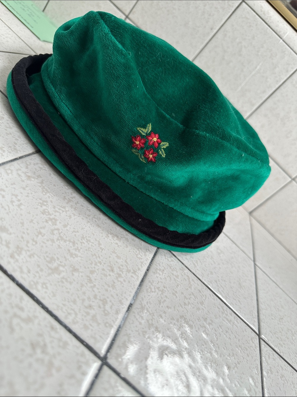 Gymboree Green Velvet Floral Embroidered Kids Hat
